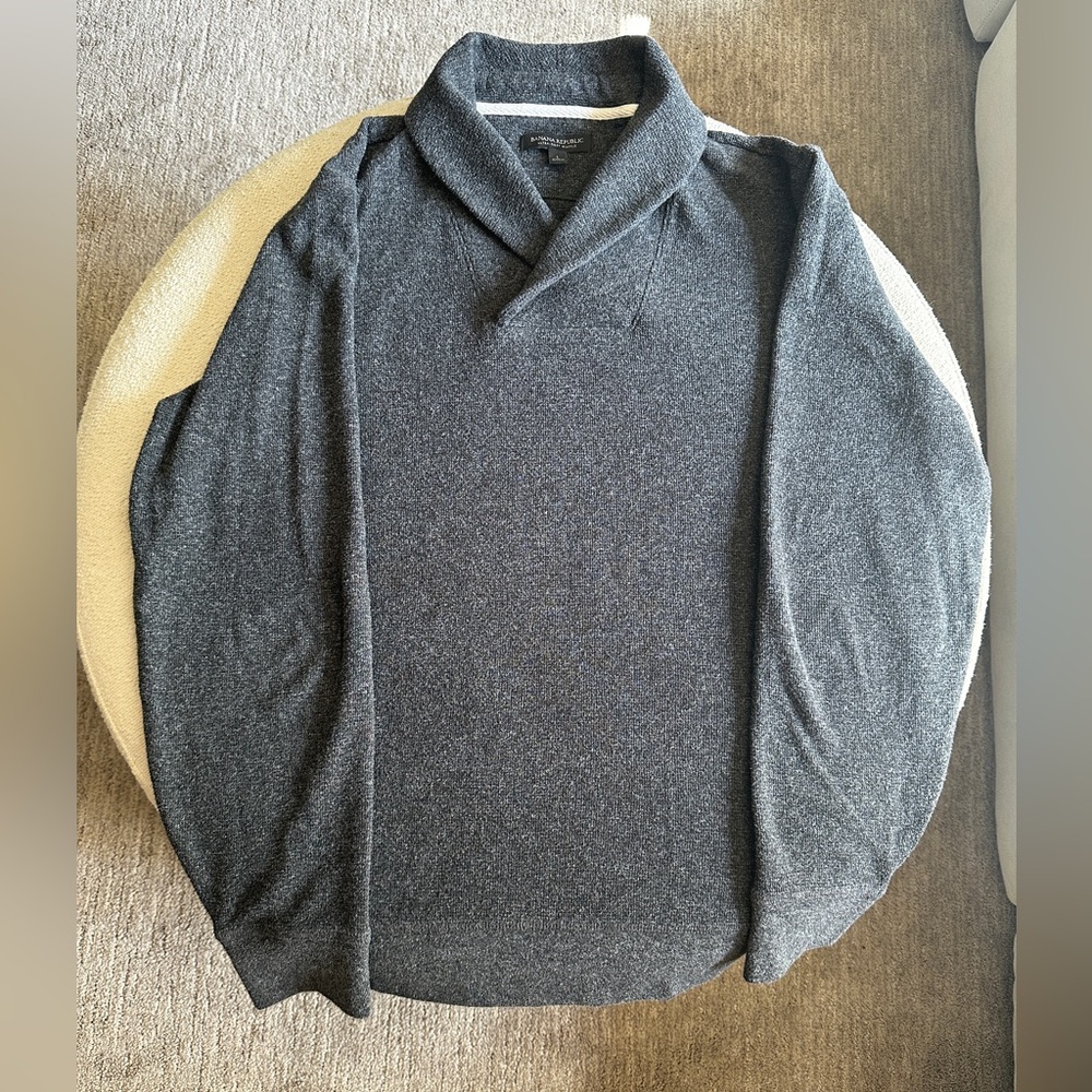 Banana Republic Charcoal Waffle Knit Shawl-Collar Pullover